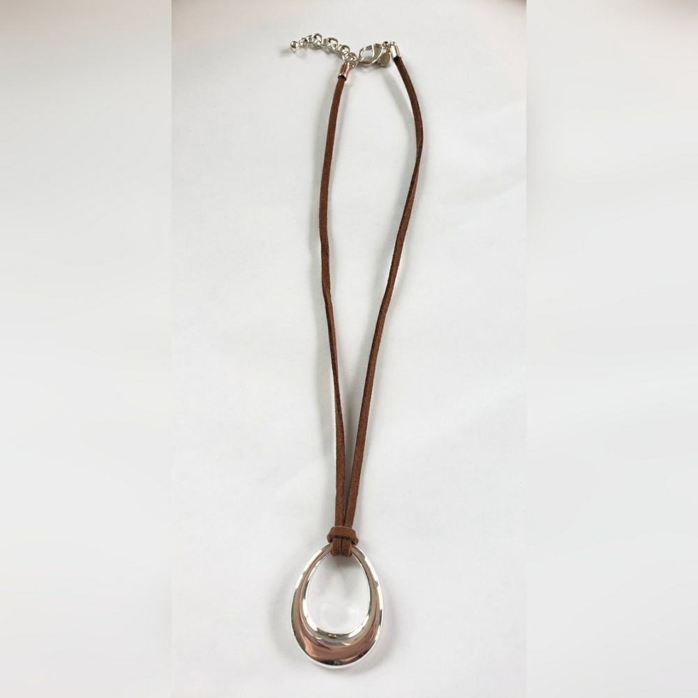 Silver and suede pendant necklace